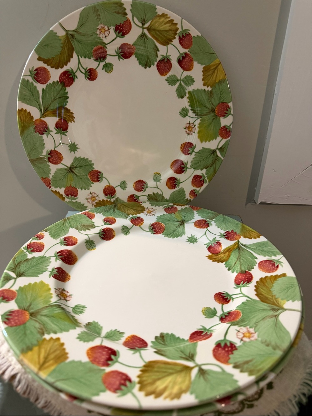 Vintage Strawberry Vine Ceramic Dinner Plates - Red & Green (Set of 3)